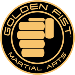 Golden Fist Martial Arts black and gold circular logo