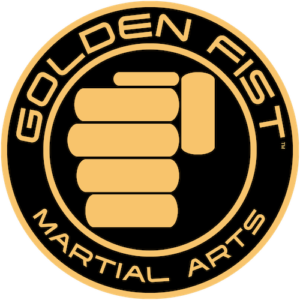 Golden Fist Martial Arts black and gold fist logo.