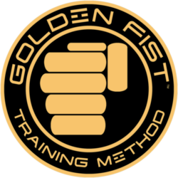 Golden Fist Training Method black and gold circular logo