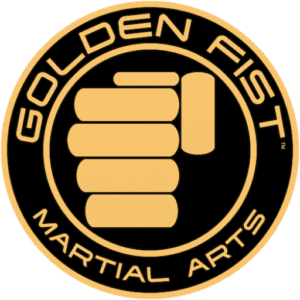 Golden Fist Martial Arts black and gold circular logo